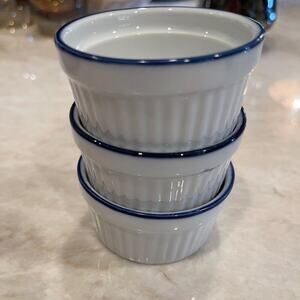 Vintage BIA mini ramekins x3 white w/blue